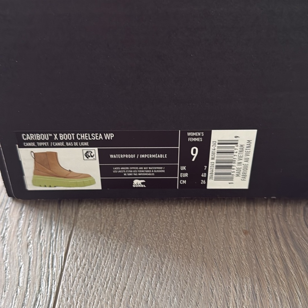 SOREL Leather Caribou™ X Chelsea Waterproof Boot in Tan w/ Green Rubber Sole-9 - Picture 10 of 12